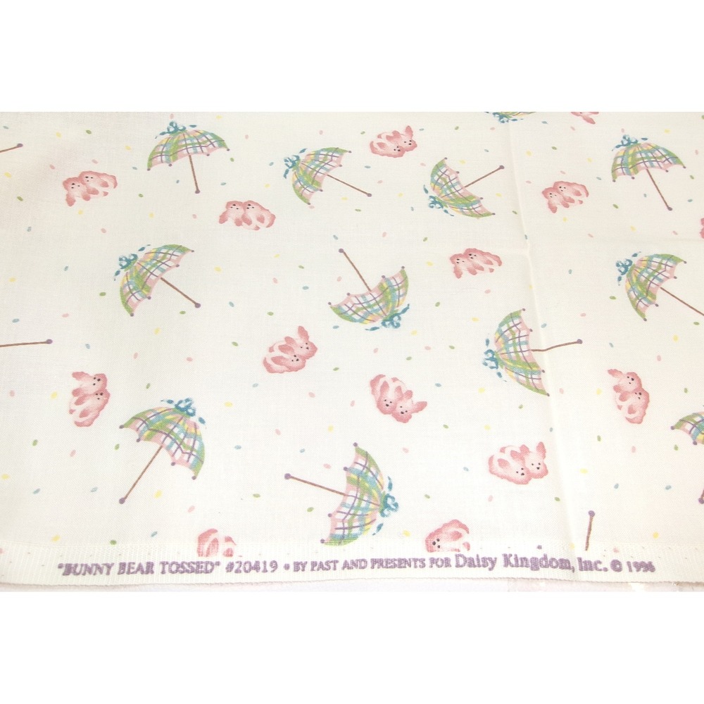 1996 Daisy Kingdom Bunny Bear Tossed Fabric Pink Plaid Umbrella 44x46